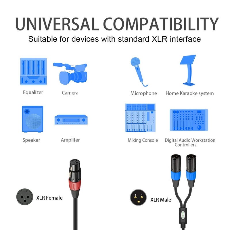 JOMLEY كابل تقسيم JOMLEY XLR، 1 أنثى XLR إلى مزدوج ذكر XL محول كابل ميكروفون متوازن - 1.6 قدم - Image 2